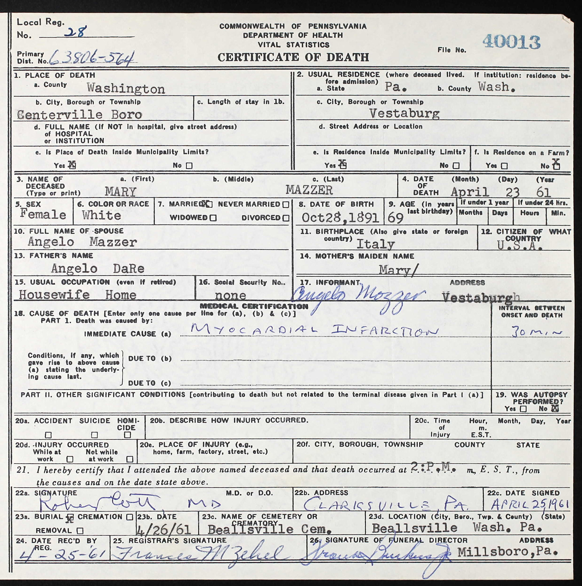death certificate